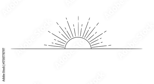 Single line drawing of a sunrise over the ocean, minimalist nature art