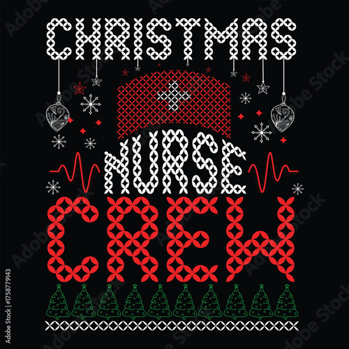 Christmas nurse crew Christmas graphic prints set, t shirt designs for ugly sweater x mas party. 