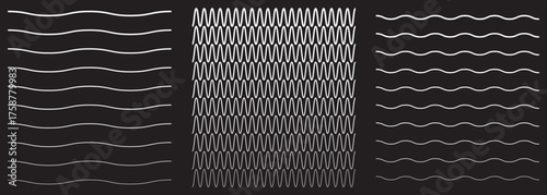 Abstract Zigzag and Wavy Line Pattern Black Background Set On Transparent Background. EPS 10.