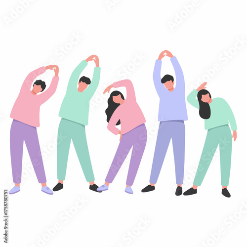 Minimalist Flat Illustration of Group Warm Up Exercise for Health