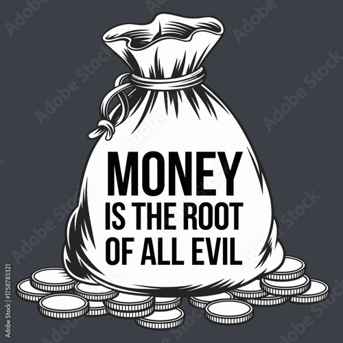 Money bag with coins and proverb text – Great for finance illustrations, moral concept visuals, or business metaphors