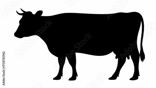 Classic black silhouette of a dairy cow standing peacefully, perfect for farm or agriculture themes