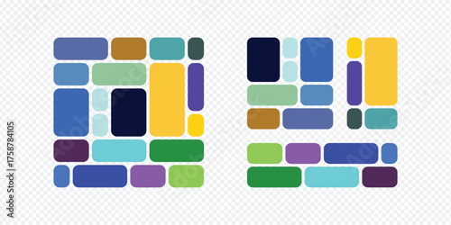 Modern bento grid template vector. Colorful abstract geometric collage layout for social media posts, UI/UX design, or presentation backgrounds.