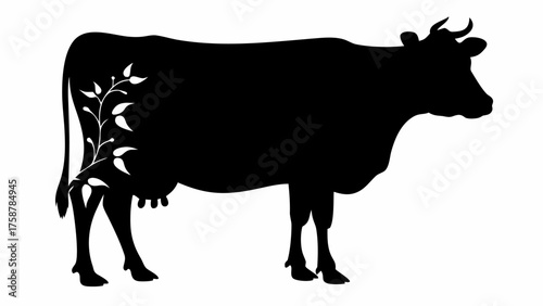 Elegant dairy cow silhouette with floral accents, perfect for farm fresh product branding and creative designs