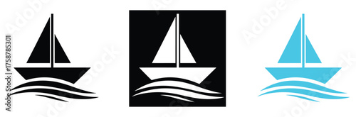 Dynamic sailboat silhouette glides across stylized waves, perfect for travel, adventure, or nautical themes.