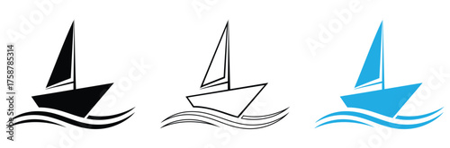 Sleek sailboat design glides across stylized waves creating a modern, dynamic nautical icon perfect for travel and leisure brands