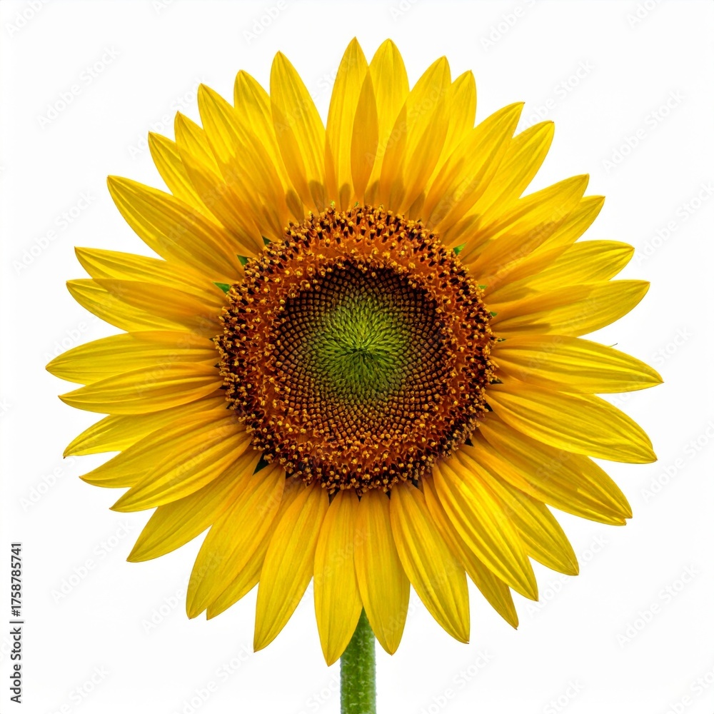 Fototapeta premium Vibrant Sunflower Blossom with Yellow Petals and Brown Center on White