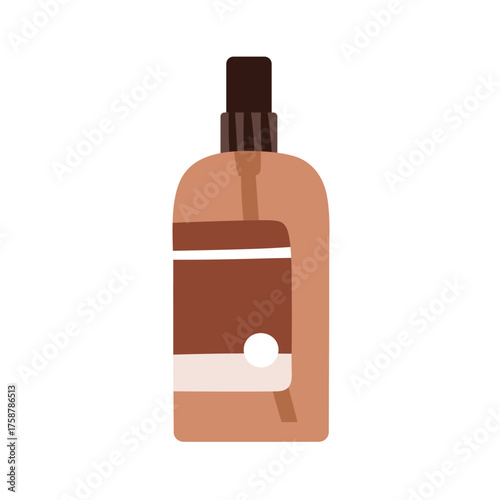 Spray bottle with pump dispenser. Cosmetic skincare product, body perfume in sprayer. Abstract liquid, fluid, essence, spa treatment accessory. Flat vector illustration isolated on white background.
