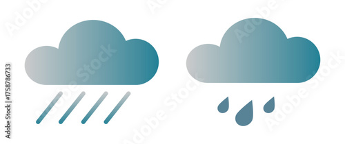 Minimal Rain Cloud Vector Icons — Gradient Weather Forecast Symbols with Rainfall and Drops