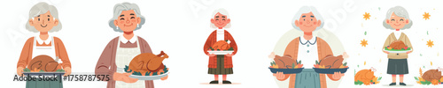 vector grandmother carrying thanksgiving turkey dish