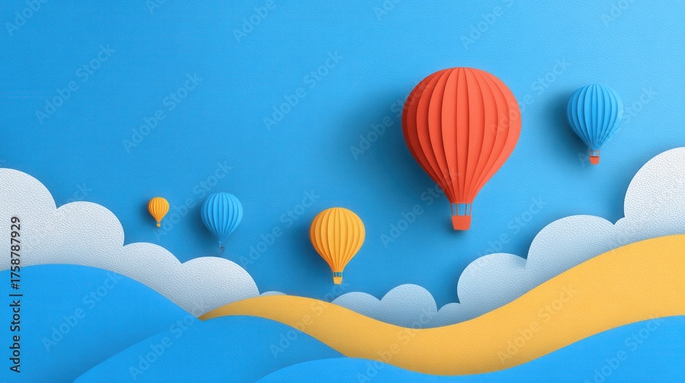 Obraz premium colorful paper balloons above clouds,