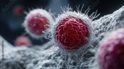 Red spherical cells with sp...