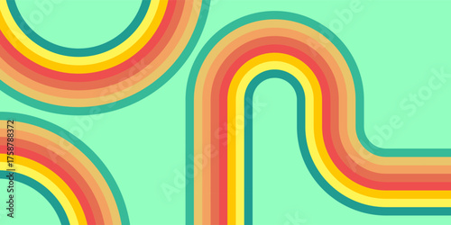 Retrofuturism poster design in trendy retro line style. Modern art poster retro vintage style 70s stripes background template lines shapes vector design