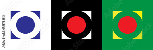 The vibrant red circle icon of the Japan flag and the black and red symbol of the South Korea flag are often used in vector design concepts of New York City architecture