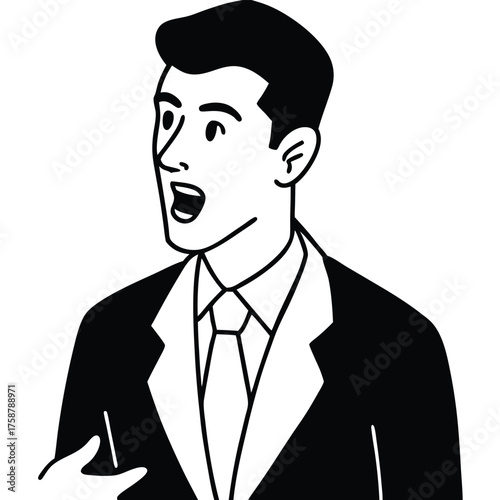 Businessman in suit holding phone thinking confidently