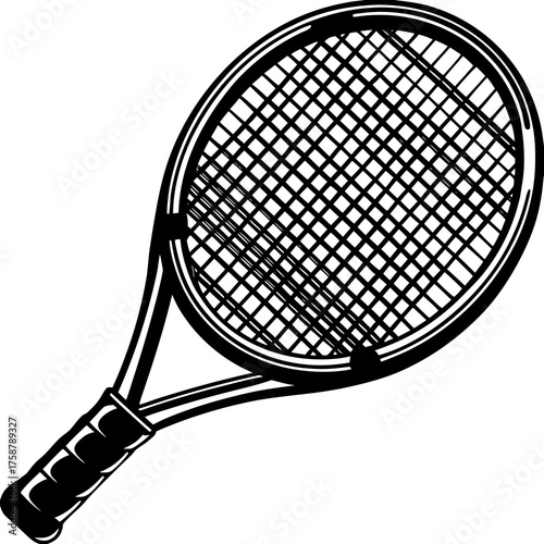 Tennis Racket Icon: A detailed illustration of a tennis racket, featuring a tight mesh and ergonomic handle, symbolizing the tools of sport and the passion for tennis.