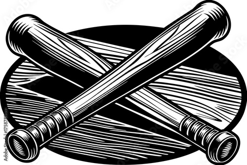 Sporting Blades: Two crossed baseball bat depicted with precision, their detailed texture adding depth. Symbol of sportsmanship and competitive edge.