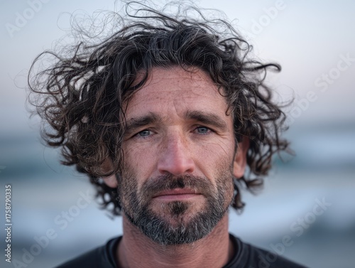 Disheveled curly-haired man...