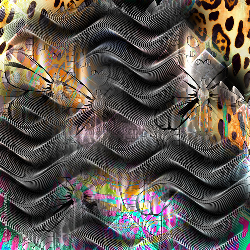 Colorful fashion print leopard designs.Fabric fashion pattern.Wave textile print design,illustration.Fractal colorful pattern.Print pattern illustration.New season fabric print.Textile fashion pattern