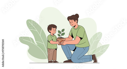 A Mother And Son Planting a Seedling Together for a Brighter Future  Forever