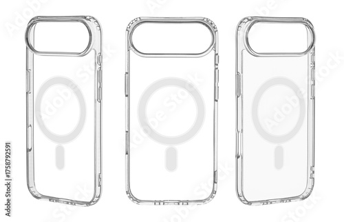 A clear Set silicone 17 Air case with MagSafe support on a white background offers sleek protection. Its transparent design highlights the device’s style.