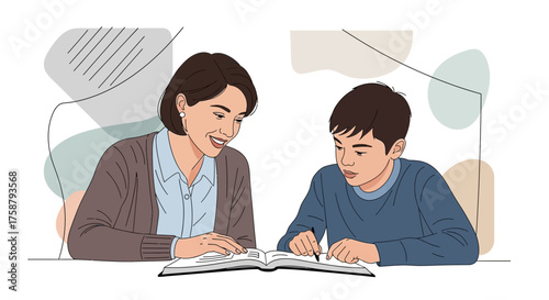 A Teacher And Student Interacting Over A Book Study And Review Educational Concepts
