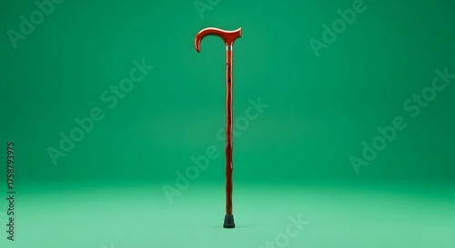 Elegant Red Cane Standing Against a Vibrant Green Background.