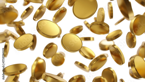 A dazzling cascade of golden currency raining down, creating a dynamic display of wealth and