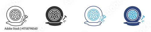 Punctured Tire icon set, flat tire icon, vector illustration.