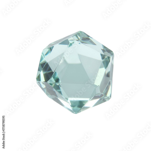 Clear faceted geometric crystal on black background