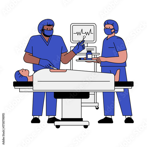 Dedicated surgical team performing critical operation with precision care, displaying medical expertise and advanced healthcare in a modern hospital setting