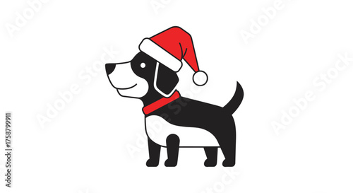 Cartoon dog wearing a Santa hat for Christmas