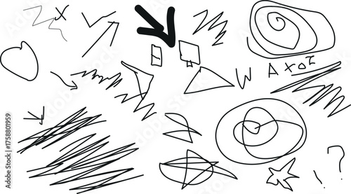 Vector art of collection of abstract scribbles, arrows, and shapes