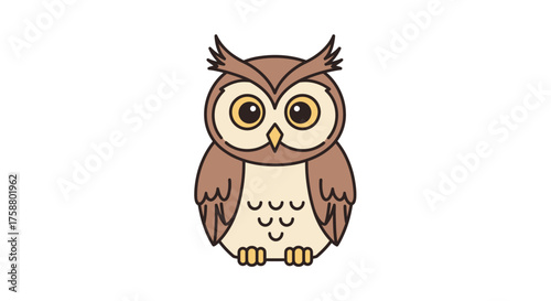 Cute cartoon owl illustration with brown feathers and big eyes