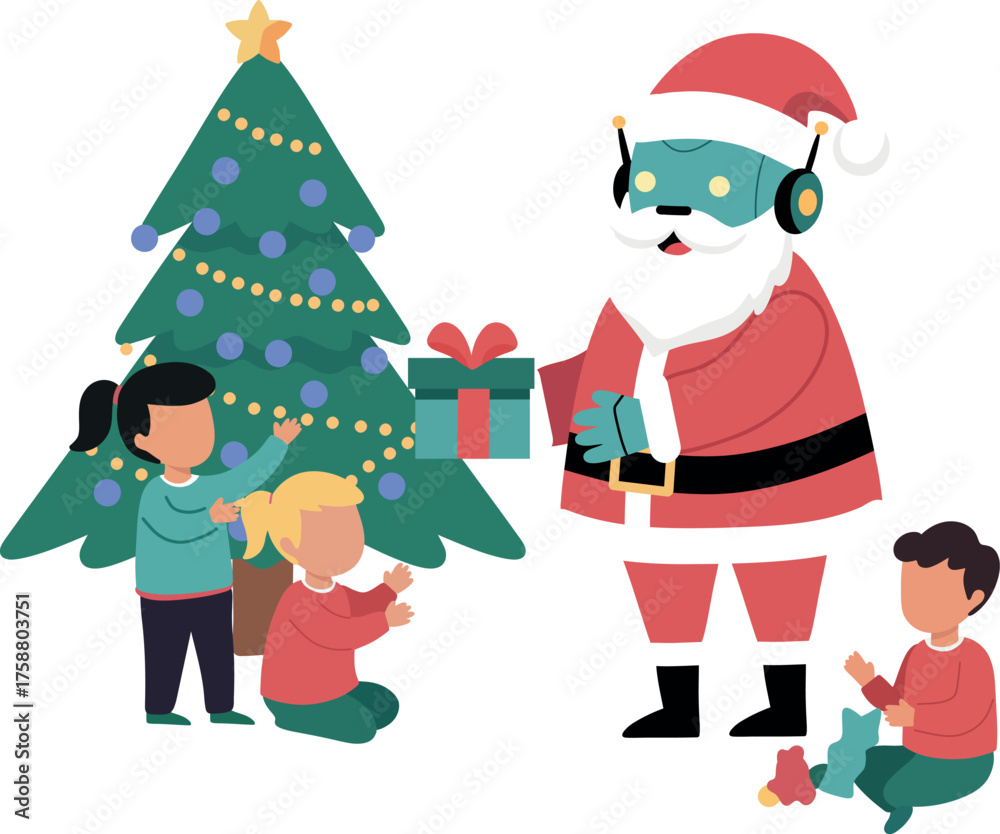 Obraz premium Robot Santa Giving Christmas Gifts