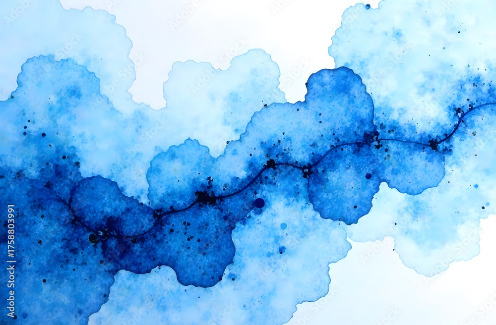 Obraz premium Abstract blue watercolor ink splash with flowing texture on white background.