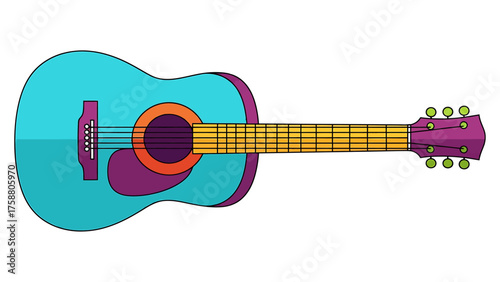 Colorful flat design guitar illustration a musical instrument vector graphic isolated on a white background