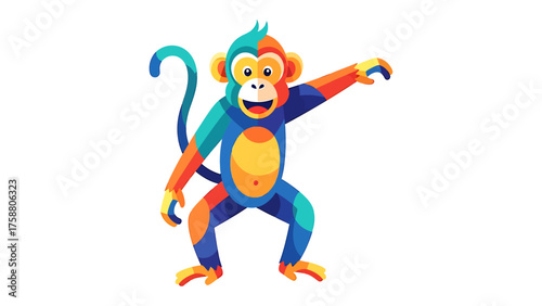 Colorful monkey cartoon character fun vector illustration for childrens design isolated on white background