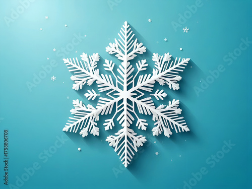 Minimal winter design with a detailed white snowflake on a turquoise background. Perfect for Christmas cards, seasonal posters, festive backgrounds, and winter-themed designs