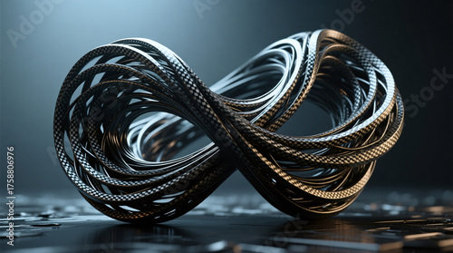 Fototapeta Naklejka Na Ścianę i Meble -  Cinematic realism rendering of a kinetic 3D carbon architecture structure with subsurface scattering effect