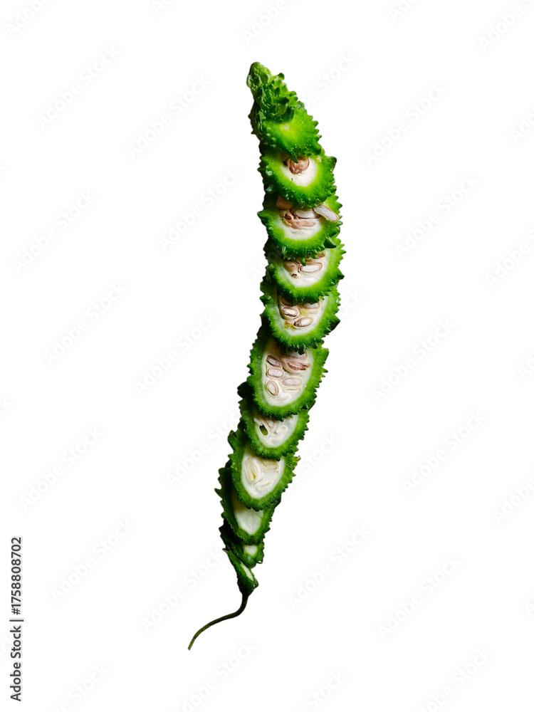 Naklejka premium Bitter Gourd Slice Art, Green Vegetable Creativity