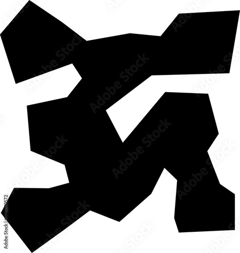 A black filled irregular polygon with straight, rigid edges in an abstract design.