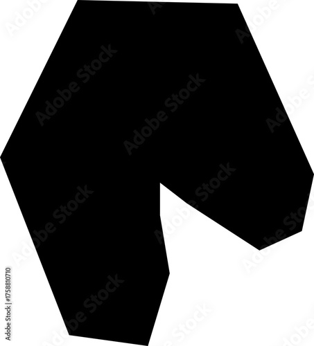 A black filled irregular polygon with sharp, hard angles and arc-like curves in a polygonal form.