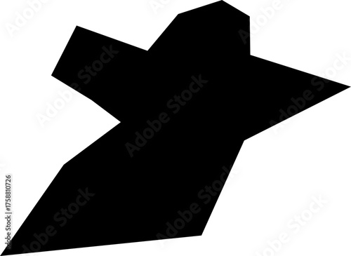 An irregular black filled polygon with asymmetrical angles, creating a solid form.