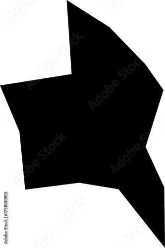 A black filled irregular polygon with hard, straight lines forming a rigid shape.