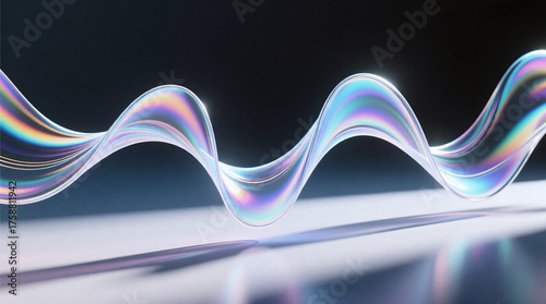 Abstract minimalism 3D rendering of a kinetic holographic energy flow ribbon with dynamic shadows