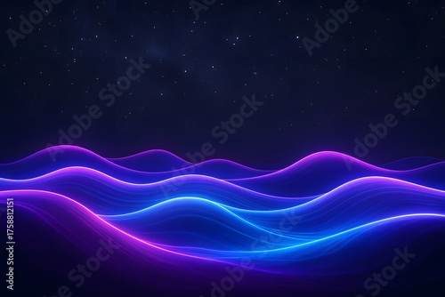 Abstract Neon Waves Background: Blue and Purple Light Patterns in a Vibrant Digital Design with Smooth Fluid Motion