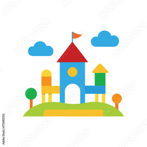 A colorful kids play area vector art illustration