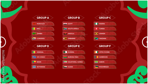 African Nations Morocco 2025 Groups Flags Countries Teams African Football Symbol Logo Design Vector Illustration