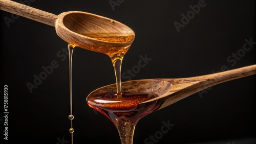 Wallpaper Mural Honey pouring from wooden spoons in a studio setting Torontodigital.ca